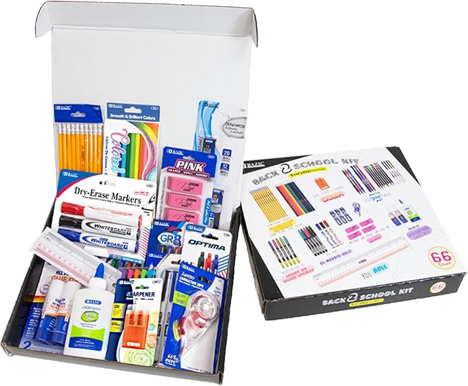 BAZIC PRODUCTS Back to School Supplies Kit, 66 Pieces, for Students Teachers Donations