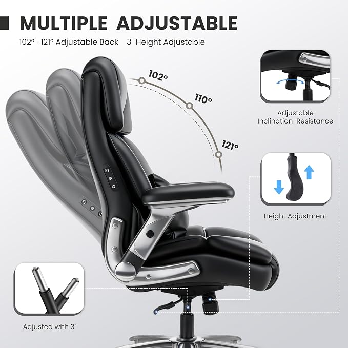 400lbs Big and Tall Executive Chair, Heavy Duty High Back Home Desk Chair | Ergonomic Office Chairs with 3D Kneading Massage, 3D Armrests, 5 Quiet Dual Rubber Wheel, Thick Pocket Spring Cushion