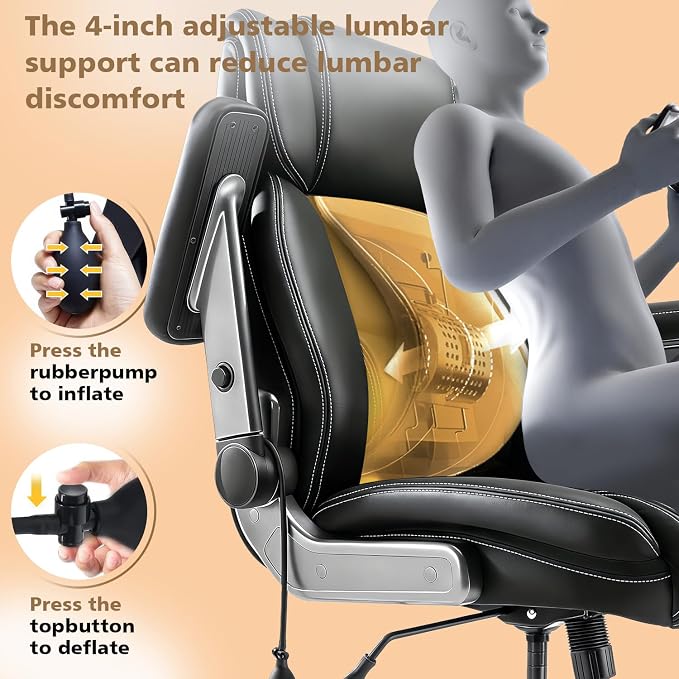 650LBS Large Heavy Duty Executive Office Chair with 5D Flip Arms and Pocket Spring Cushion, Ergonomic Big and Tall Desk Chair with Lumbar Support,High Back PU Leather Computer Chair