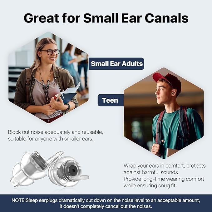 Ear Plugs for Sleeping, Ultra-Comfy Reusable Noise Reduction Earplugs for Sleep, Deep Focus, Travel, Snoring, Noise-Sensitivity, Hearing Protection for Small Ear Canals, 31dB Noise Cancelling,BK