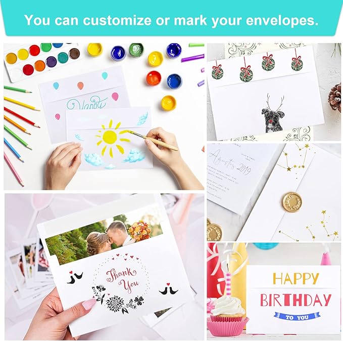 50 Packs 5x7 Envelopes, White A7 5x7 Envelopes for Invitations, Printable, Self Seal for Weddings, Photos, Postcards, Greeting Cards, Mailing