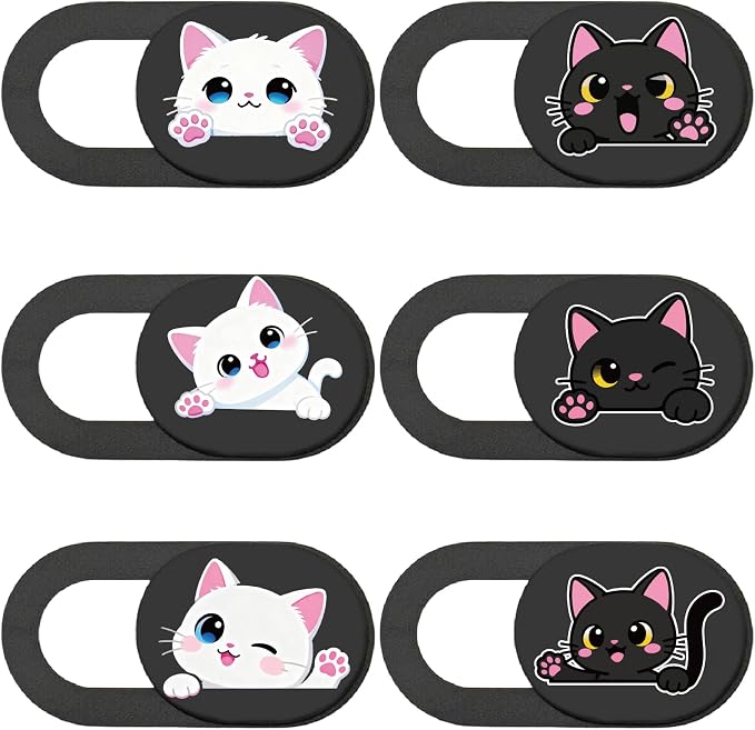 6Pcs 6 Styles Cat Camera Cover Slide Webcam Privacy Cover Cute Cats Design Ultra-Slim Camera Blocker for Laptop Desktop Computer Tablet Phone Notebook Mini PC Accessories Home Office Use