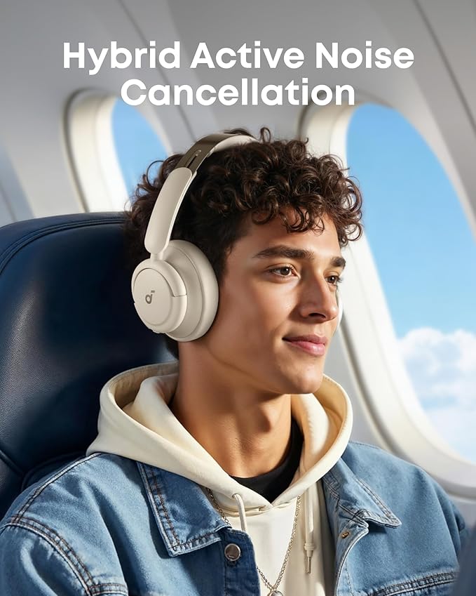Soundcore Q30 by Anker, Hybrid Active Noise Cancelling Headphones, Multiple Modes, Hi-Res Audio, Custom EQ via App, 50H Playtime, Comfortable Fit, Bluetooth, Multipoint Connection (Renewed)