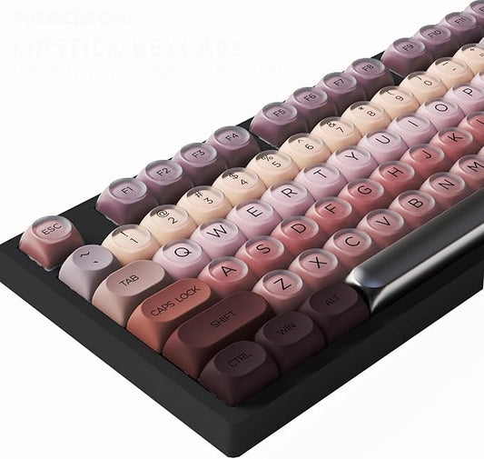 Guffercty kred Jelly Keycaps Full Set, 132pcs Cute Pink PBT Keycaps HOA Low Profile Round Custom Keycaps for 60%/65%/75%/80%/96%/100% Mechanical Gaming Keyboards(Lipstick)