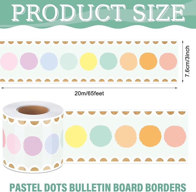 Zonon 65.6 Ft Kraft Bulletin Board Border Pastel Dot Themed Classroom Decor Straight Border Trim for Office Whiteboard Walls Desks Windows Doors Lockers