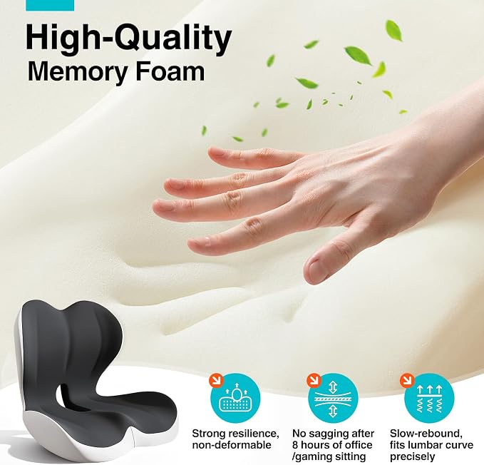 Seat Cushion for Office Chair and Car, L-Shaped Memory Foam Truck Driver Seat Cushion, Ergonomic Sciatica & Tailbone Pain Relief Cushion with Non-Slip Breathable Cover, Back Support for Office Chair