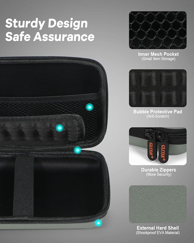 Gray-Green Hard Shell Carrying Case for External Hard Drive, Hard Disk, Power Bank, Charger, Cable, Cell Phone, Electronic Accessories - Larger Capacity Storage Pouch Shockproof Travel Case Bag