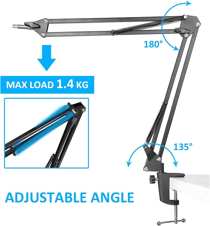 Mic Arm for QuadCast S - Boom Arm for HyperX QuadCast 2 QuadCast SoloCast, Blue Yeti, Fifine AM8, Rode, Shure, Razer, Gaming Mic and Most Microphones using 3/8" to 5/8" Adapter
