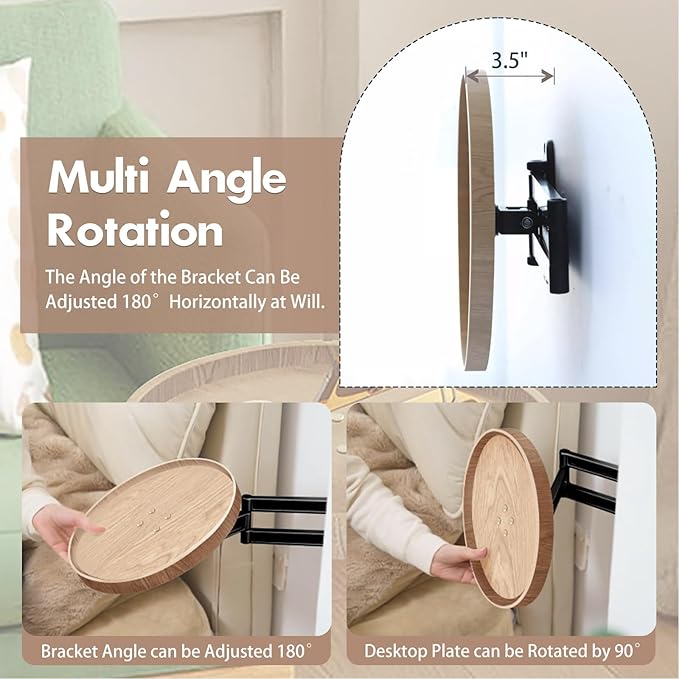 Lefedrasticity Wall Mounted Folding Round Table Small Folding Desk Walnut