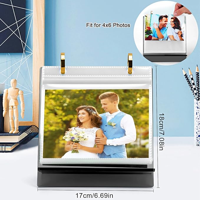 4x6 Desk Photo Album Standing Photo Collection Book for Desktop Acrylic 4x6 Flip Photo Album on Stand