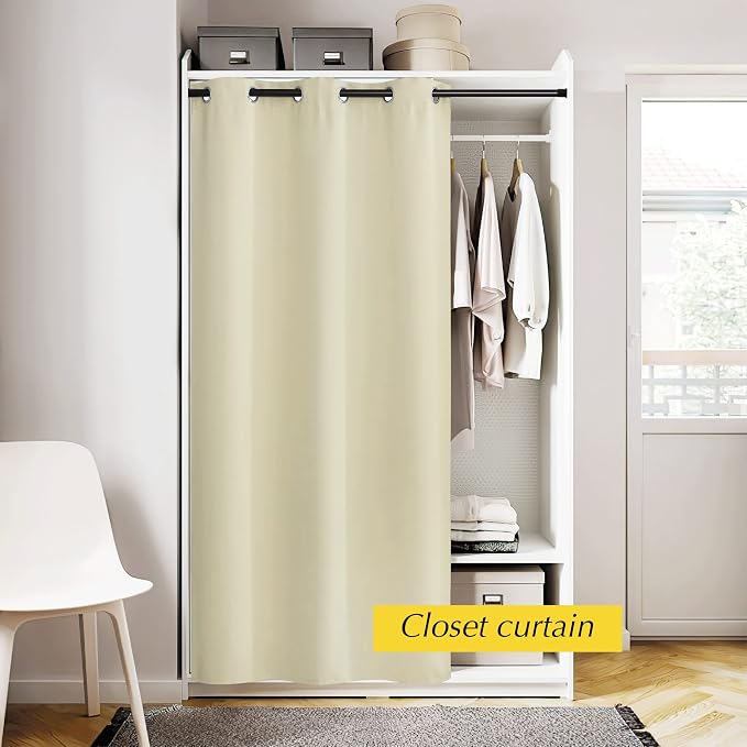 NICETOWN Patio Door Curtain Panel Blackout Drapes 42"x 80" Doorway Curtain, Farmhouse Privacy Door Divider for Living Hallway Nursery Kids Room Dividing Window Dressing, 1 PC, Light Beige
