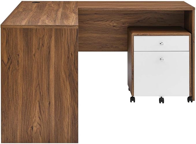 Modway EEI-5822-WAL-WHI Transmit Wood Desk and File Cabinet Set, Walnut White