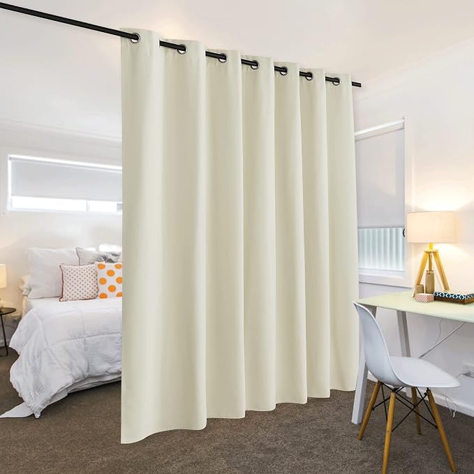 RYB HOME Privacy Room Divider Curtains Wide Blackout Drapes Noise & Odor Reducing Energy Saving Curtain Partitions for School Dorm Apartment Shared Room, W150 x L108 inch, Light Beige, 1 Pc