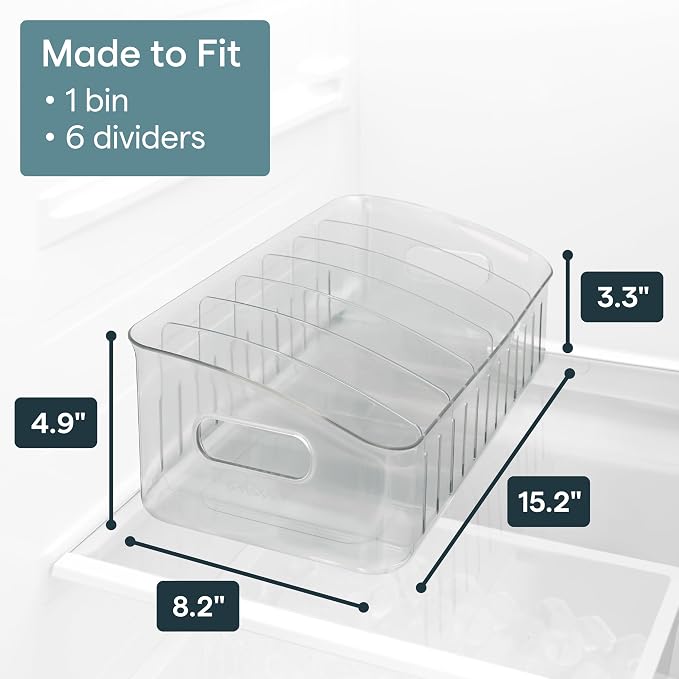 YouCopia FreezeUp Freezer Bin 15", BPA-Free Clear Fridge Organizer with Adjustable Dividers and Handles for Frozen Food and Leftovers