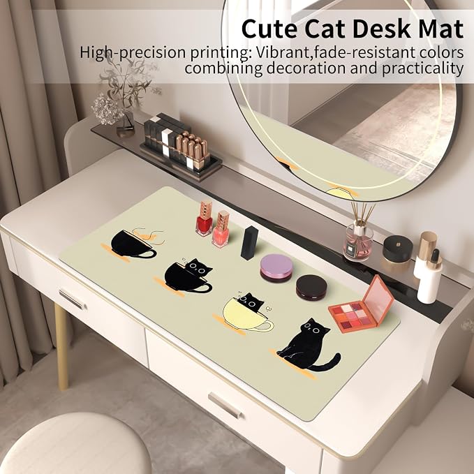 Bloss Leather Mouse Pad,Beige Anime Large Desk Pad, Cute Kawaii Cartoon Cat Desk Mats for Keyboard and Mouse,Clearance Overstock Limited Stock Discontinued Size 31.5" x 15.7"