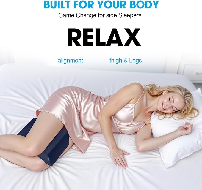 Knee Pillow for Side Sleepers with Cooling Gel, Memory Foam Elevation Pillow for Spine Aligning, Sciatica, Back, Hip, Knee, Ankle Pain, Blue/X-Large