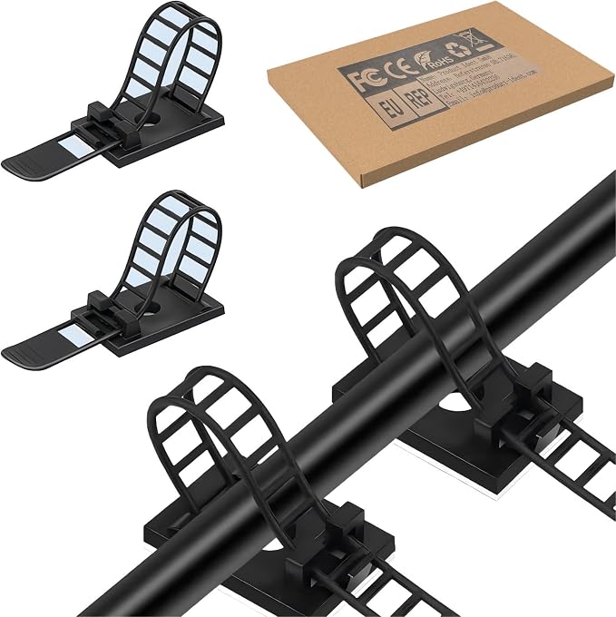 Adjustable Adhesive Cable Management Clips for Desk, Black, 50 Pcs | Large self Adhesive Cable Ties Clips,Suitable for desks or wall adhesive wire organizer extension cord management clips