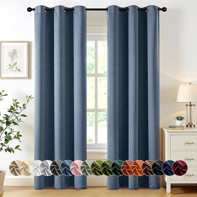 MIULEE Blackout Curtains for Bedroom Living Room 2 Panels, Thermal Insulated Room Darkening Drapes Grommet Noise Reducing Light Blocking Window Treatments 72 Inches Long 34x72 Inch Stone Blue