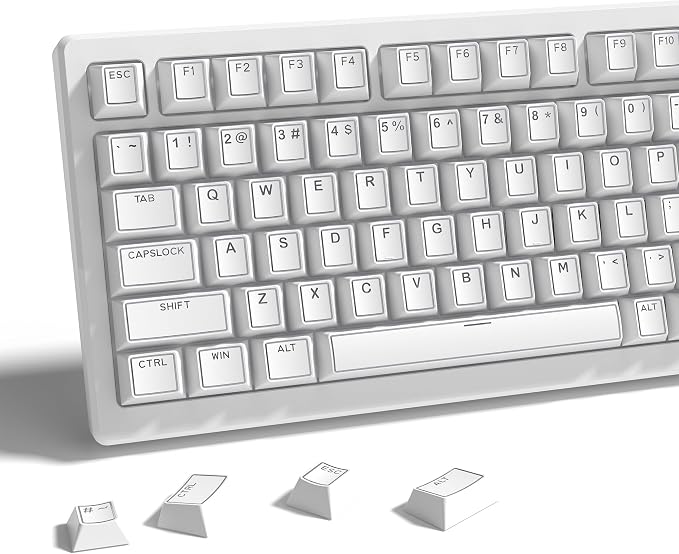 Womier PBT Keycaps Set 130 Keys, Custom White Japanese Keyboard Doubleshot Dye Sub Side Print Shine Through Keycaps 60 65 75 100 Percent, Cherry Profile (White 4)