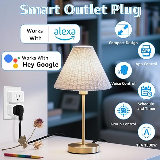 WiFi Plug with Switch,GreenCycle Smart Outlet with Remote,Compatible with Alexa and Google Home via Tuya,Compact Design,Remote Control Anywhere,15A/1500w,TUV FCC Listed(2.4G),1 Switch 2 Plug