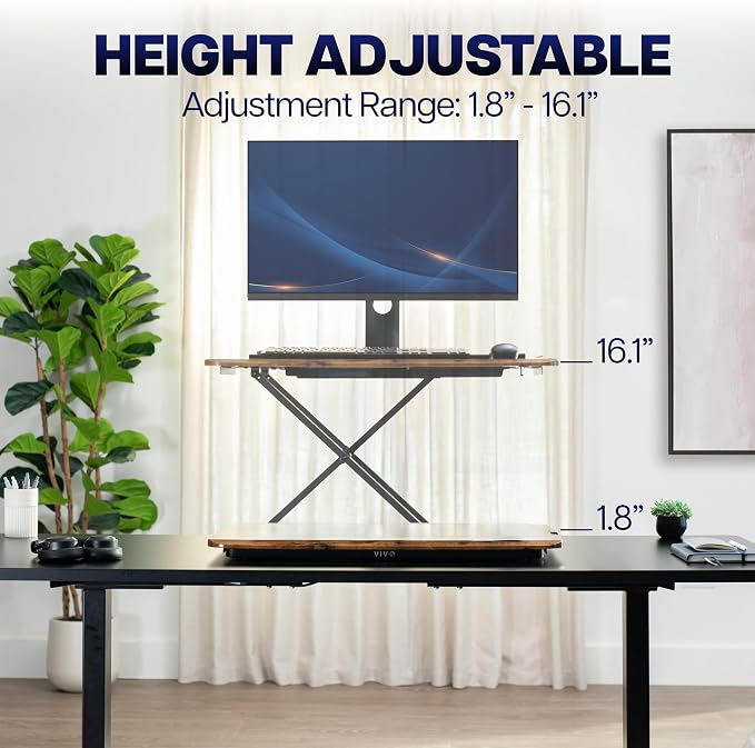 VIVO Vintage Brown 29 inch Single Top Standing Desk Converter, DESK-V000UN | Economy, Height Adjustable Rustic Sit Stand Tabletop Monitor and Laptop Riser Workstation, Holds 22 lbs, No Assembly Required