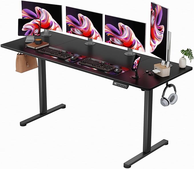 Furmax Electric Standing Desk, 63 x 24 Inches Sit Stand up Desk, Sit Stand Height Adjustable Home Office Desk with 4 Height Position Memory (Black, 63)