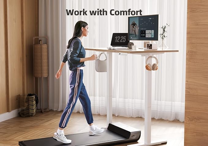 YDN Electric Standing Desk Adjustable Height, 48 x 24 Inches Stand up Desk with Cable Management, Home Office Desks with Splice Board & White Frame, Nature Top