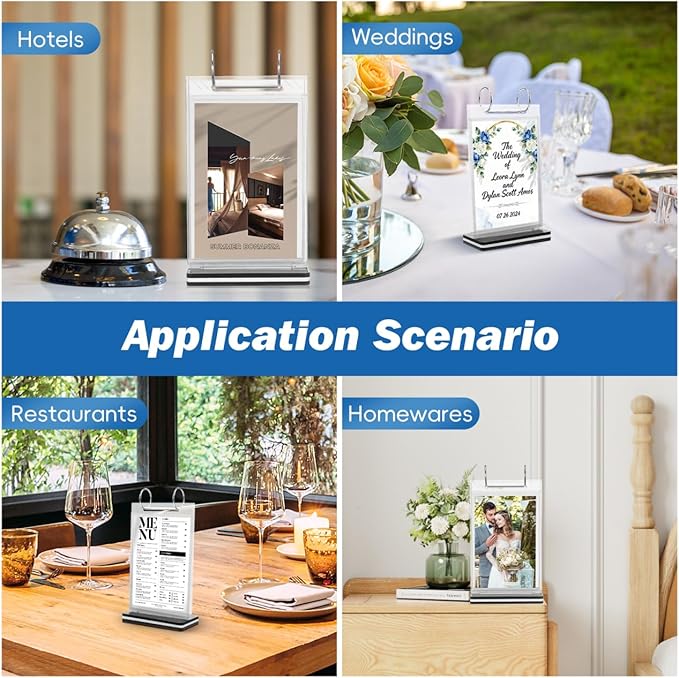 SEWACC Flip Menu Stand, Vertical Table Card Flip Acrylic Display Sign Holder Calendar Type Multi-Page Poster Photo Display T-Shaped Desktop Folder with Base, 21.00X11.50X6.00CM, Transparent