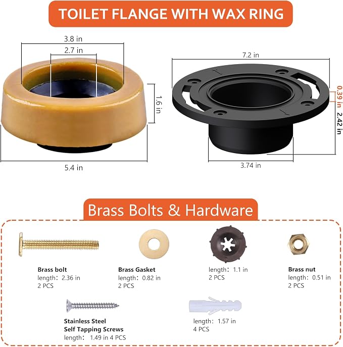 boeemi Toilet Flanges and Wax Rings for Toilets with Extended Flanges and Extra Thick Wax Rings for Floor Exit Toilets New Installation or Reinstallation 4" Waste Line for Plumbing Below Floor