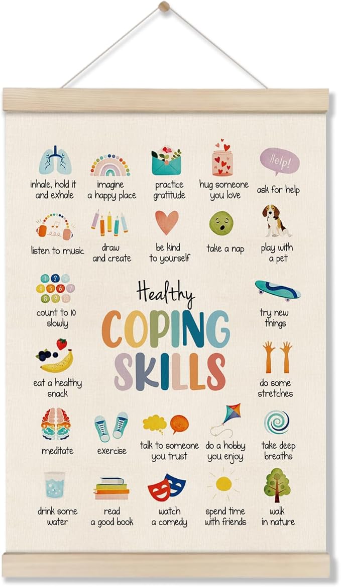 Mental Health Poster Hanger Frame, Coping Skills Poster 16x12 Inch, Therapy Office Decor, Anxiety Relief, Calm Down Corner Wall Decor, Emotional Learning Wall Art for Homeschool Counseling Office