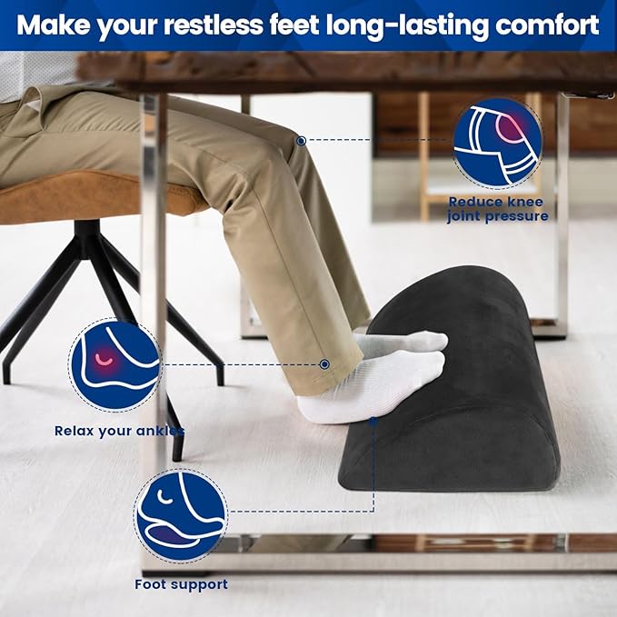 CloudBliss Foot Rest for Under Desk at Work,Office Desk Accessories with Soft Foam and Washable Removable Cover, Foot Stool for Office, Car, Home to Foot Support and Relax Ankles, Gray, Long