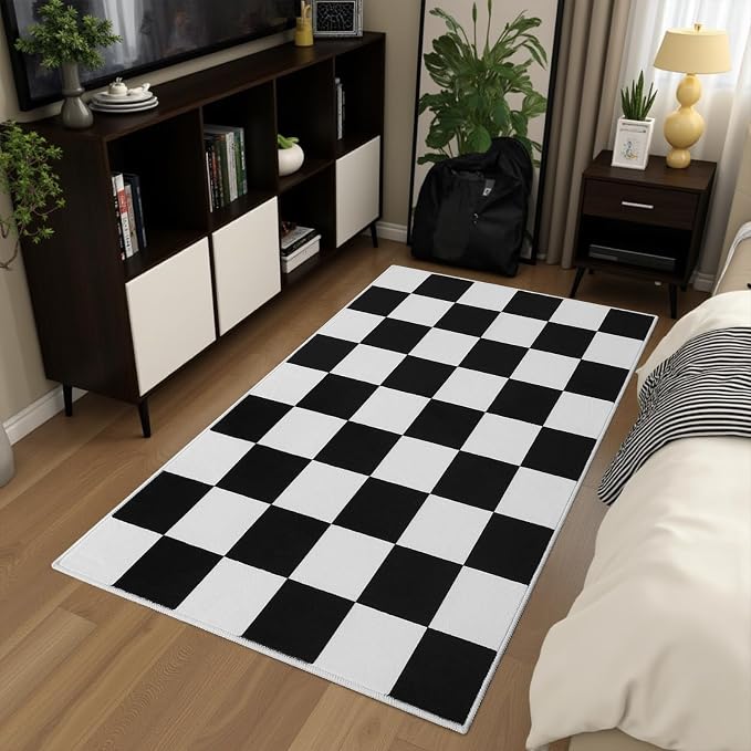 Terrug Black and White Checkered Rug for Entryway,2x3 Small Area Rugs Washable with Non Slip for Kitchen,Soft Low Pile Retro Carpet for Bedroom Front Door Porch