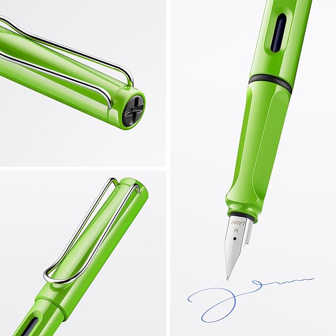 LAMY safari green - Fountain Pen with ergonomic grip & polished steel nib in size EF - ideal for any Writing & Calligraphy - including LAMY T 10 blue cartridge - Right-Handed