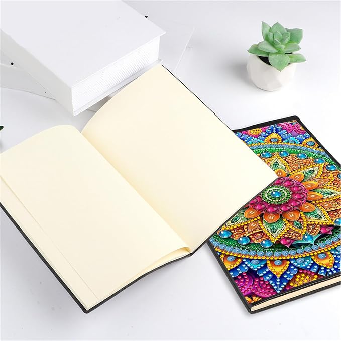 FRANDEK Diamond Art Painting Notebook Kit, Color Mandala A5 DIY Journal with 50 Blank Pages, Crystal Rhinestone Cover with Waterproof Canvas, Beginner Craft Set with Full Tools for Adults