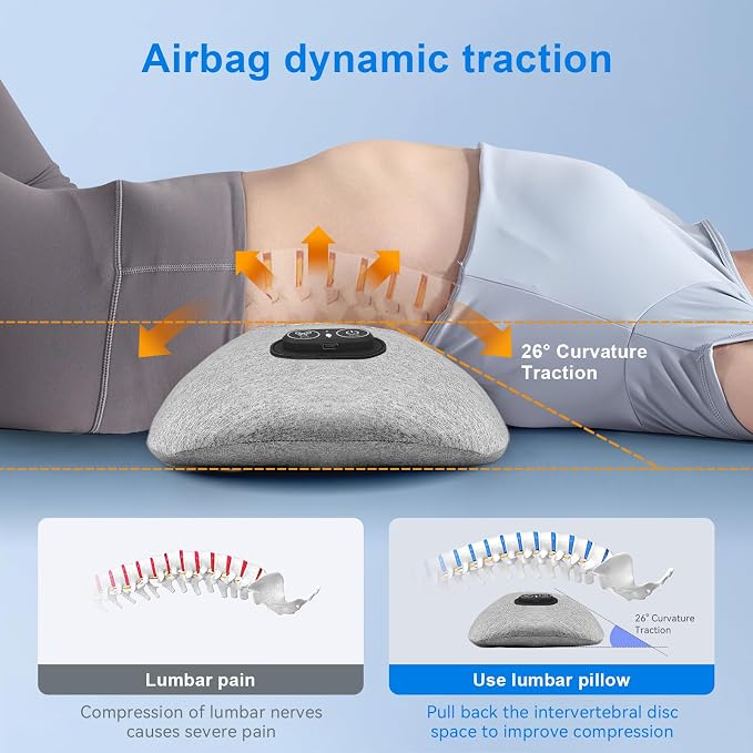 3 in 1 Lower Back Massager - Electric Lumbar with Heat, Vibration,Traction,Lumbar Support Pillow for Lower Back Pain Relief,Deep Tissue Relaxation, Grey FSA Eligible/HSA Eligible