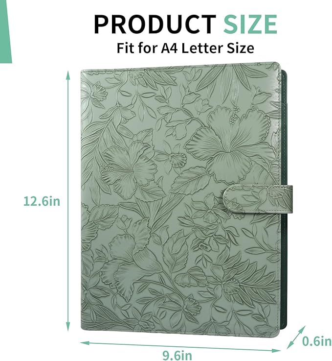 Professional Portfolio Binder, Faux Leather Portfolio Folder Binder, Legal Pad Holder for A4 Letter Size Notepad, Resume, Writing Pad, Ideal Organizer for Business Office Conference, (Green)