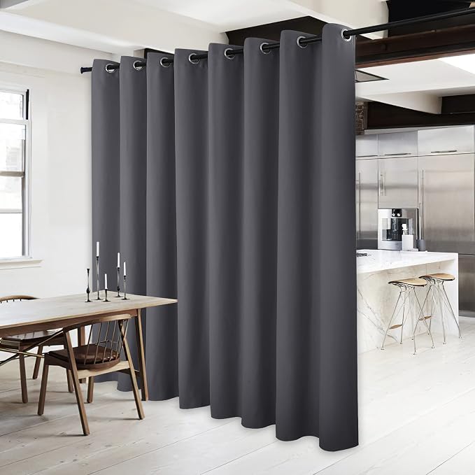 NICETOWN Bedroom Blackout Curtain Panel - (120 inches by 84 inch, Grey, 1 PC) Energy Saving Thermal Insulated Grommet Blackout Drapery for Patio, Room Divider Curtain