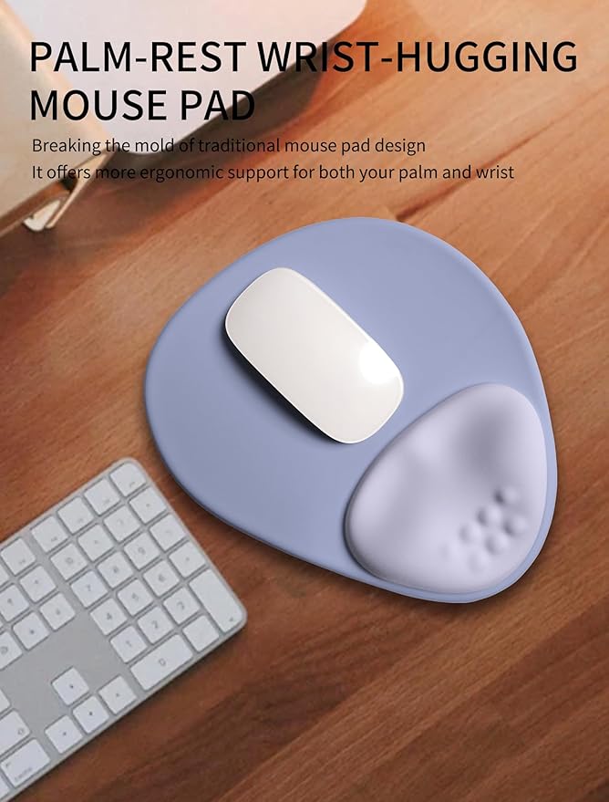 Palm-Rest and Wrist-Hugging Mouse Pad Wrist Rest, Ergonomic Wrist Support with Curve Fitting Cushioned Memory Foam for Carpal Tunnel Pain Relief, 9.9 x 8.3 Inch, Lavender Haze