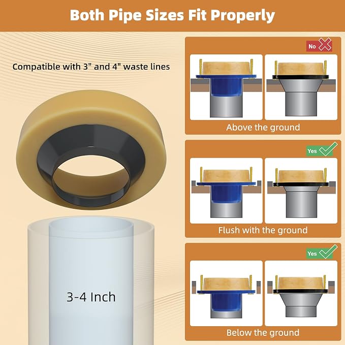 Hibbent Extra Thick Toilet Wax Ring, Universal Toilet Seal Ring, Heavy Duty Wax Bowl Ring Fits 3" and 4" Waste Line, Polyethylene Toilet Flange for Toilet Gas Odor Blocking and Watertight Sealing