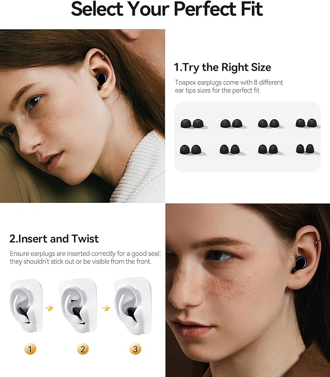 45dB Ear Plugs for Sleeping Noise Cancelling Ear Plugs for Noise Reduction & Snoring, Concerts, Earplugs for Sleep,Sider Sleepers Airplane, Silicone Earplugs Reusable Concert Ear Plug Case Black