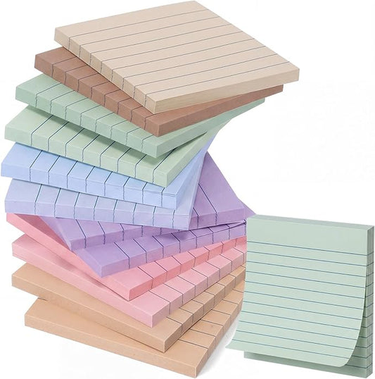 AmazingSpark 12 Pack Lined Sticky Notes 3x3 inch Post Ruled Stickies Super Self Stick Power Memo Pads Multi Colors Notes Pads Vintage Aesthetic School Office Supplies Accessories(Morandi)