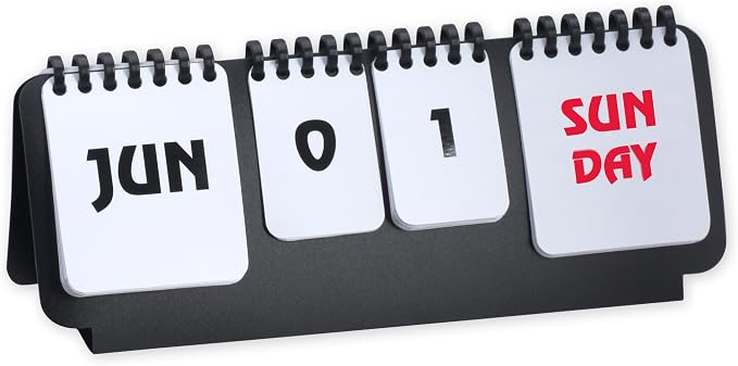 Classic Office Studio Home Flip Chart Perpetual Calendar Simple Multifunction Wirebound Countdown Desk Accessory Black/White Color