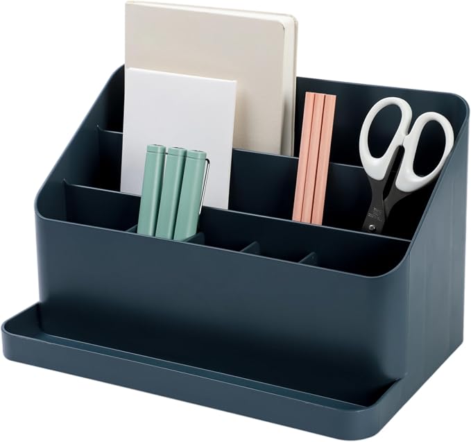 BLUE GINKGO Desk Organizer, Office Supplies, Blue, Made in Korea | Multi-Compartment. Adjustable. Everyday Storage.