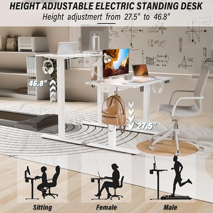 Kingant Standing Desk Height Adjustable Small Electric Stand Up Desks [40 x 24 Inch] - Ergonomic Sit Stand Desk Rising Desks for Home Office Computer Desk Workstation with Cable Management
