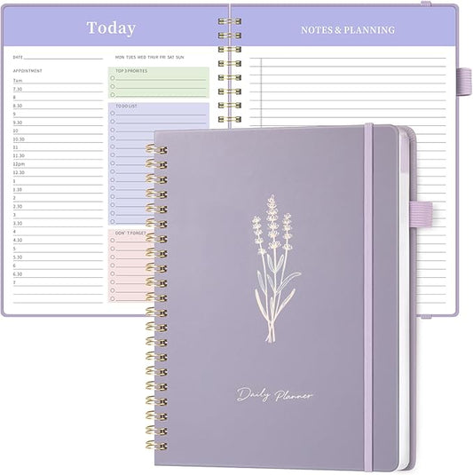 Oucaru Undated Daily Planner, 8.5"x11", A4 Size Spiral Notebook with Hourly Schedule, To Do List, Priorities, and Notes for Productivity - Easily Organize Your Tasks, Appointments & Goals for Women