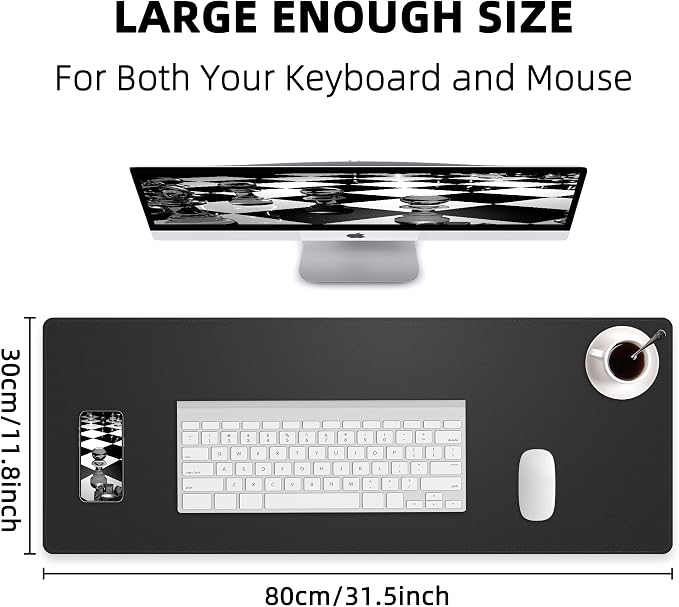 AFIING Black Desk Mat 31.5" x 12", Leather Desk Pad | Waterproof PU Leather, Non-Slip Rubber Base, Desk Protector, Office & Home