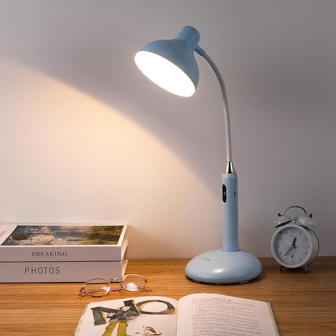 VAVOFO Wireless LED Desk Lamp with Touch Control - Adjustable 2700-7000K Color Temperature, 700LM Brightness, 360° Flexible Gooseneck, USB-C Charging, 2.5hrs Cordless Use (Blue)
