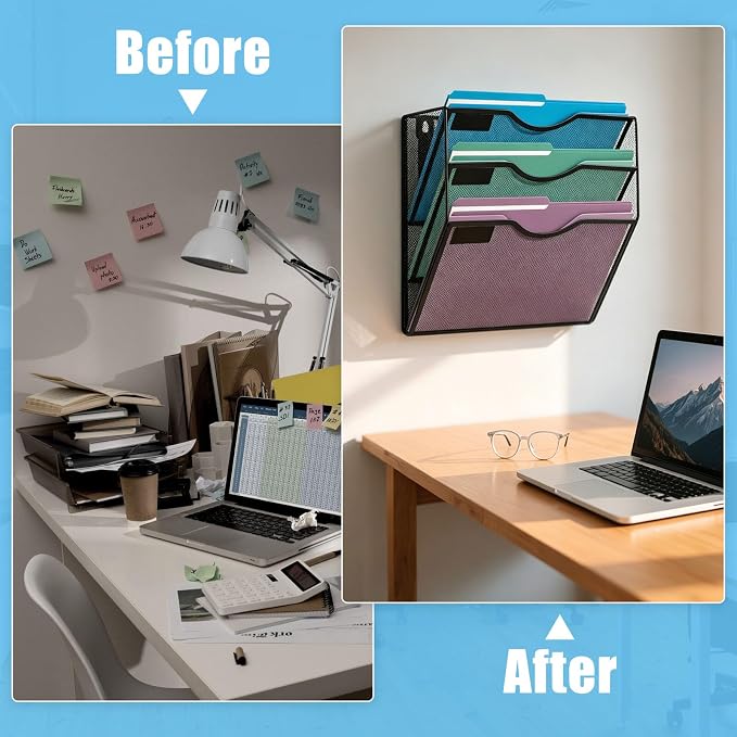 Magnetic File Holder,No Assembly Required & No Drilling,Hanging Magnetic File Organizer,Magnetic Mail Paper Folder Holder for Refrigerator,Whiteboard,File Cabinets (3-Tier)