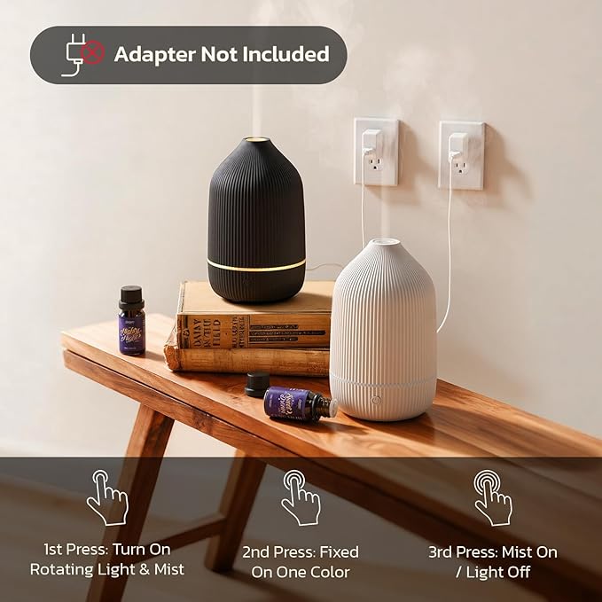 Essential Oil Diffuser, 2Pack, 100ml Aromatherapy Diffuser, Mini Ultrasonic Diffuser for Essential Oil, Home, Office, Cool Mist Humidifier with 7 Led Light, Auto Shut-Off, White & Black