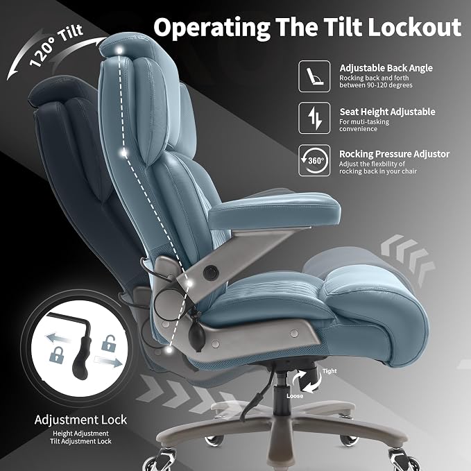 Big and Tall Office Chair 700lbs, Ergonomic High Back Computer Desk Chair | Adjustable Headrest&Lumbar Support, 3D Flip Arms, Large Wheels, Heavy Duty Metal Base, Thick Padded Wide Seat Executive Chair